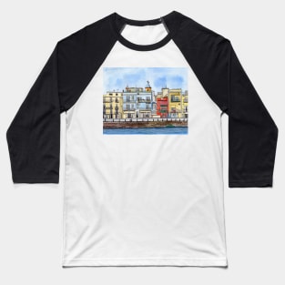 Italian City Line Art Drawing with Watercolor Baseball T-Shirt